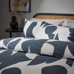 Areonia Cotton Blend Duvet Cover Set with Pillowcases Grey/White / Single - 1 Standard Pillowcase