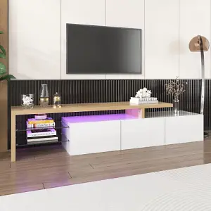 Modern TV Cabinet, Stylish and Elegant, Practical Storage, High-gloss White, Wooden Look, Glass Shelves, LED lighting