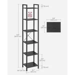 Lakesha Etagere Bookcase Ebony Black / 187.5cm H x 40cm W x 30cm D