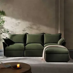 Byron Pillow Edge Moss Green Velvet Modular Sofa, 3-Seater Chaise - Daals - Sofas