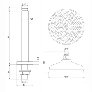 ENKI Traditional Chrome Slim Round Ceiling Mounted Arm Brass Shower Head 200mm