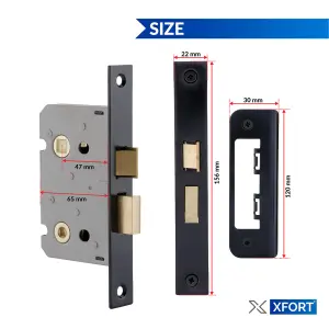 XFORT Matt Black Bathroom Lock 65mm