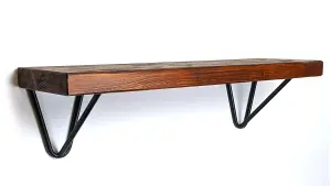 Reclaimed Wooden Shelf with Bracket WIRE 9" 220mm - Colour Dark Oak - Length 130cm