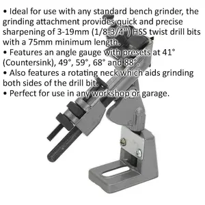 Precision Drill Bit Sharpener Attachment for Bench Grinders with Angle Gauge