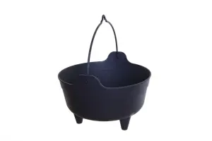 2 x Black Plastic Cauldron Planter Flower Basket With Handle Small Round Pot 26cm