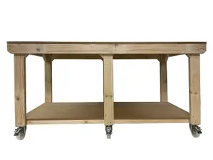 Workbench MDF top, large heavy-duty table (H-90cm, D-120cm, L-180cm) with wheels