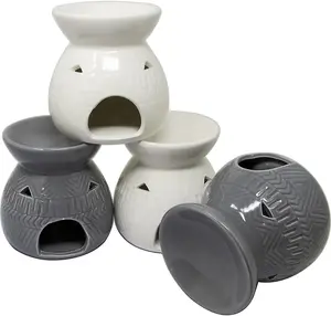 Set Of 4 Oil Burners Fragrance Decoration 12Cm Wax Melts Tea Light Ceramic Tiki