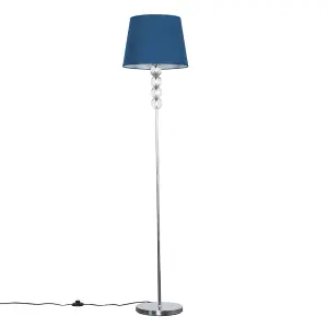 ValueLights Eleanor Modern Silver Chrome and Clear Acrylic Ball Floor Lamp with Navy Blue Shade