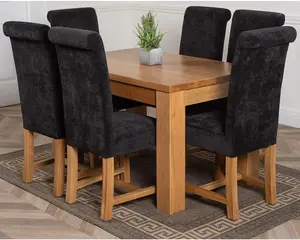 Dakota 127 x 82 cm Chunky Oak Small Dining Table and 6 Chairs Dining Set with Washington Black Fabric Chairs