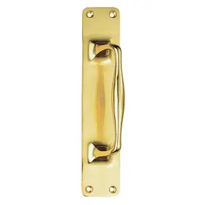 2x One Piece Door Pull Handle on Backplate 297mm Length Polished Brass