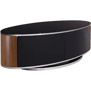 MDA Designs LUNA Beam Thru Remote-Friendly up to 50" LCD/ OLED/ LED Gloss Black with Walnut Sides Luxury Oval TV Cabinet