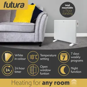 Futura Electric 1000W Radiator Panel Heater Wall Mounted or Floor Standing Bathroom Safe Timer and Thermostat Control