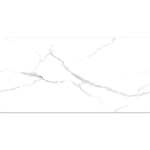 Santiago Gloss White Marble Effect Porcelain Wall & Floor Tile - Pack of 32 Tiles, 23m² - (L)600(W)1200mm