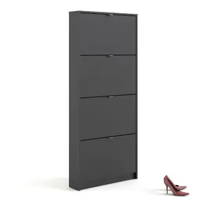 Shoes Shoe cabinet  w. 4 tilting doors and 1 layer Matt Black