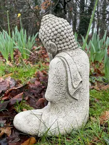 Resting Buddha Stone Statue Outdoor Garden Ornament Oriental Monk Sculpture