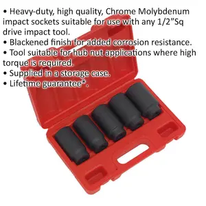 5 PACK - 29mm to 36mm DEEP Impact Socket Set - 1/2" Square Drive - 6 Pt Hub Nut