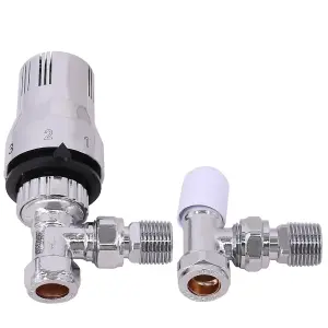 Right Radiators Chrome Angled TRV Thermostatic Radiator Valve and lockshield Valve 15mm x 1/2"