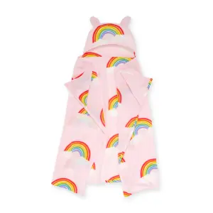 Catherine Lansfield Rainbow Hearts Cosy Fleece Hooded Blanket Pink