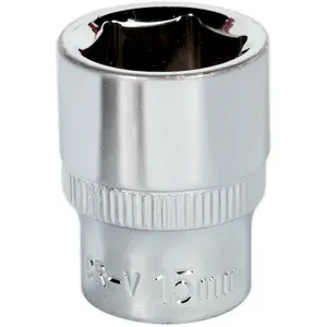 15mm Forged Steel Drive Socket with Polished Chrome Finish - 3/8" Square Drive Tool