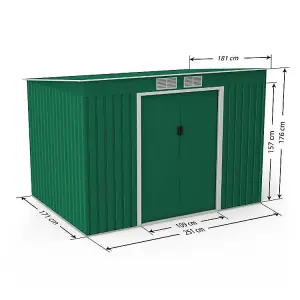 BillyOh Cargo Pent Metal Shed Including Foundation Kit - 9x6 Dark Green