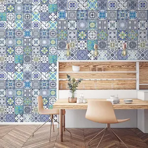 Walplus Blue Vintage Azulejo Combo Mix Tile Stickers