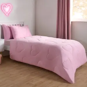 Coverless Duvet 7.5 TOG Pillowcase Quilt Heart Bedding Set, Pink - Double