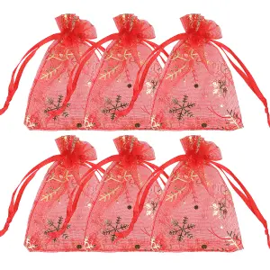 Neel Blue Christmas Gift Bag Red Snowflakes Glitter Organza Bag, 7x9cm - Pack of 100