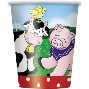 Unique Party Paper Farm Animals Party Cup (Pack of 8) Multicoloured (One Size)