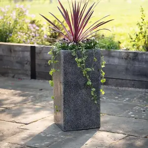 Primrose Poly Terrazzo Stone Outdoor Small Black Tall Cube Planter 60cm