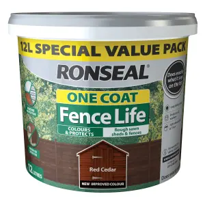 Ronseal One Coat Fence Life Red cedar Matt Exterior Wood paint, 12L Tub