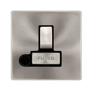 Brushed Steel Screwless Plate 13A Fused Ingot Connection Unit Switched With Flex - Black Trim - SE Home