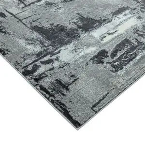 Grey Jute Easy To Clean Abstract Rug For Dining Room Bedroom And Living Room-120cm X 170cm