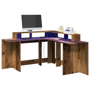 Berkfield Desk with LED Lights Old Wood 152x152x91 cm Engineered Wood