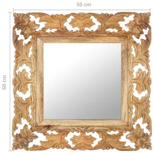 Berkfield Hand Carved Mirror Brown 50x50 cm Solid Mango Wood