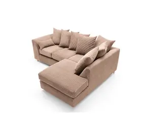 Jumbo Brown Cord Right Facing Corner Sofa for Living Room with Thick Luxury Deep Filled Cushioning