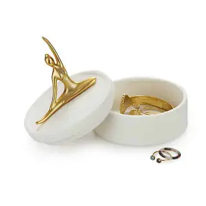 White Porcelain Gold Ballerina Dancer Pose Jewellery Trinket Box