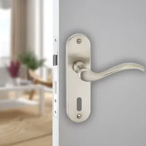 URBNLIVING 150mm Length 2 Pcs Geneva Metal & Satin Nickel Lever Latch Door Keyhole Handles Set