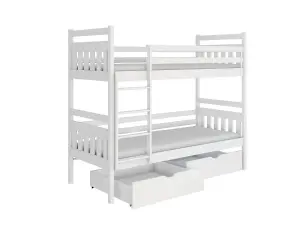 Modern White Matt Bunk Bed with Storage & Foam/Bonnell Mattresses - Sleek, Space-Saving Design (H1640mm x W1980mm x D980mm)