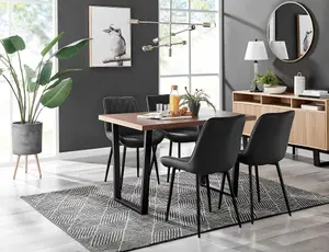 Kylo Brown Wood Effect Dining Table & 4 Black Pesaro Black Leg Chairs