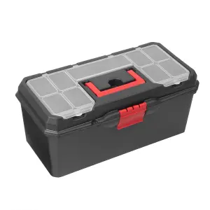 Hardys 16" Plastic Tool Box Organiser - 12 Compartment Tool Chest, Removable Tote Tray, Fixing & Fastenings Storage Case - Medium