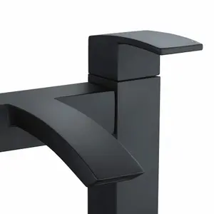 Matt Black Waterfall Bath Filler Mixer Tap Twin Lever Handles Deck Mounted