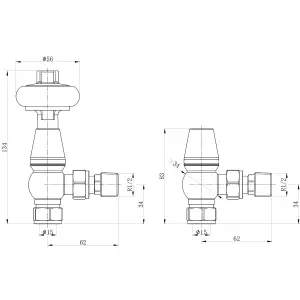 Pair of Dark Nickel Wooden Head Angled Thermostatic Radiator Valves