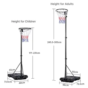 Yaheetech Black Portable Netball Hoop with Wheels