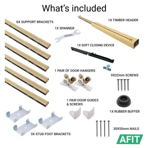 AFIT Double Door Pocket Sliding Door Kit - 915 x 2032mm Max Door Size - Cut To Size