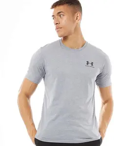 Under Armour Mens UA Sportstyle Left Chest Short Sleeve T-Shirt Steel Light Heather / Black - Size XXL