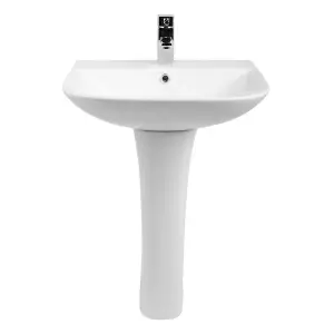 SunDaze Bathroom Cloakroom Full Pedestal 560mm Basin Compact Single Tap Hole Sink Washstand