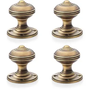 4 PACK - SOLID BRASS Classic Reeded Mortice Door Knob - Antique Brass 50mm Diameter