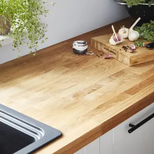 GoodHome 40mm Hinita Matt Natural Wood effect Solid oak Square edge Kitchen Worktop, (L)3000mm