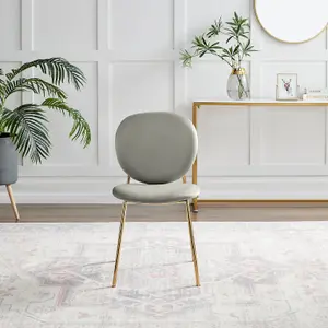 Furniturebox UK Dining Chair - 2x Ivy Grey Velvet Upholstered Dining Chair Gold  Legs - Modern Meets Vintage - Round Seat Back