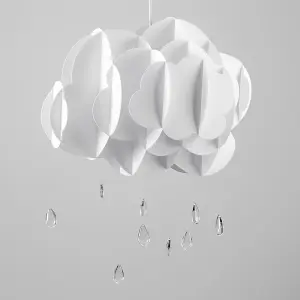 ValueLights Children's Nursery White Rain Cloud With Acrylic Jewel Raindrops Pendant Light Shade